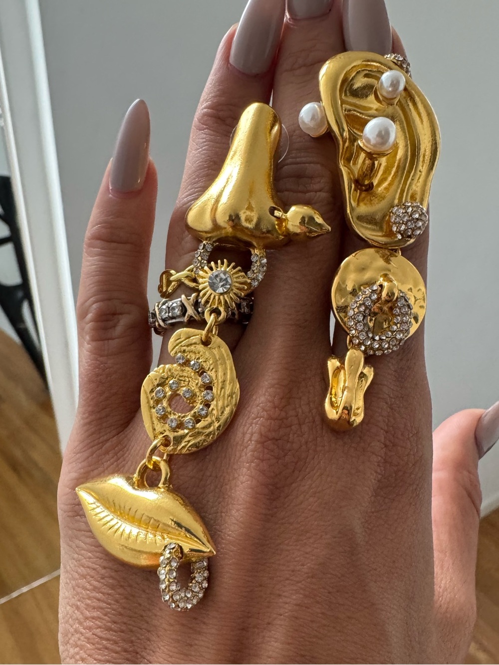 Uniqlo Gold-Tone Sculptural Face, Ear & Lip Charm Earrings